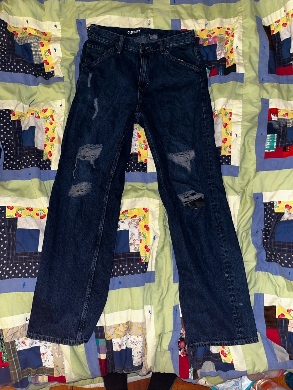 Old Navy Men's Dark Blue Ripped Relaxed Jeans